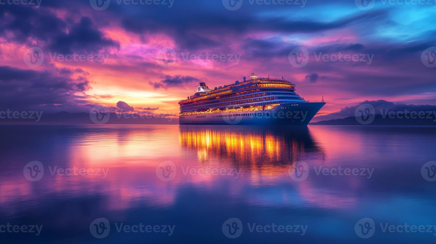 Immerse yourself in the serene beauty of a breathtaking twilight cruise, where exquisite luxury seamlessly meets tranquility while gliding over the calm and peaceful ocean waters during the evening photo