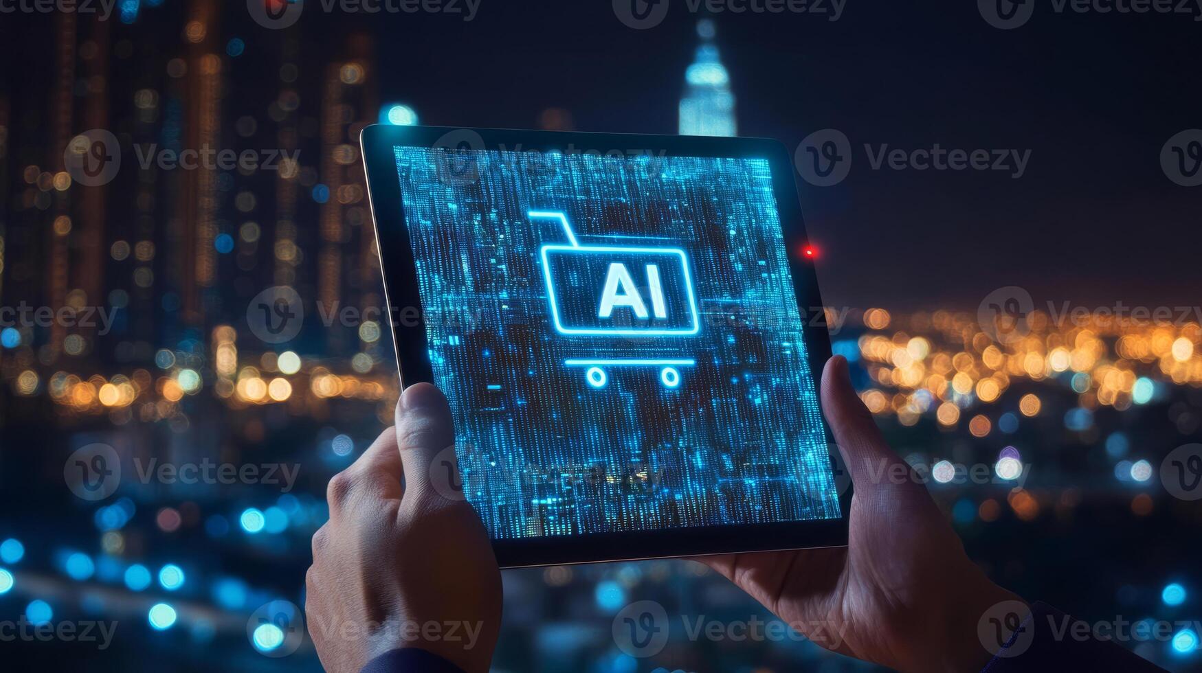 This illustration shows how artificial intelligence improves the online retail experience, increasing user satisfaction and contributing to market growth through advanced technology solutions photo