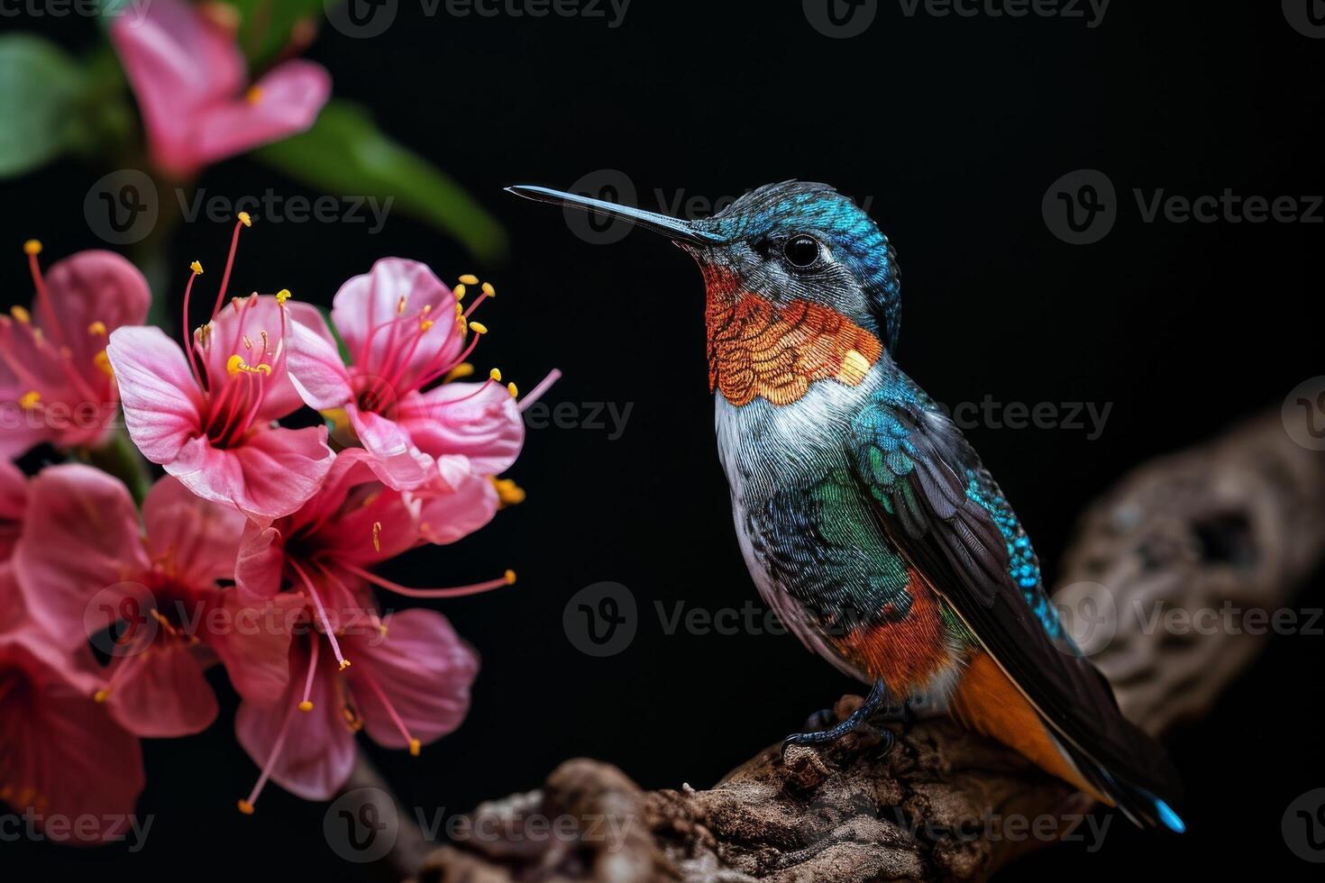 hummingbird standing on the roated in studio photo