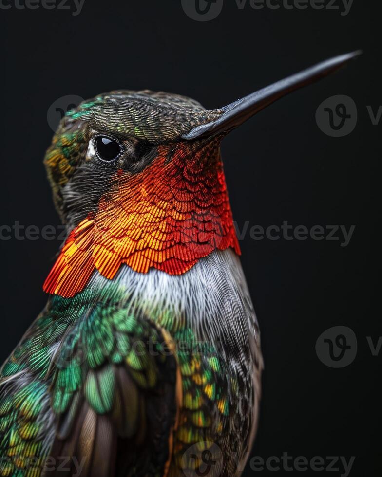 Ruby throated hummingbird in studio isolated on black background photo