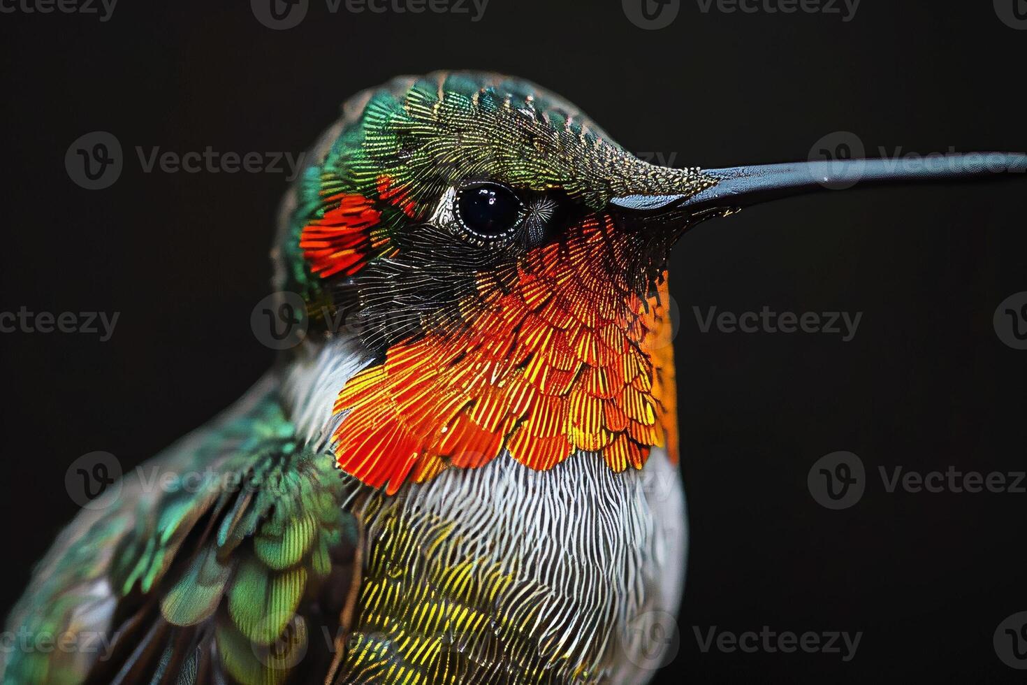 Ruby Throated hummingbird in studio isolated on black background photo