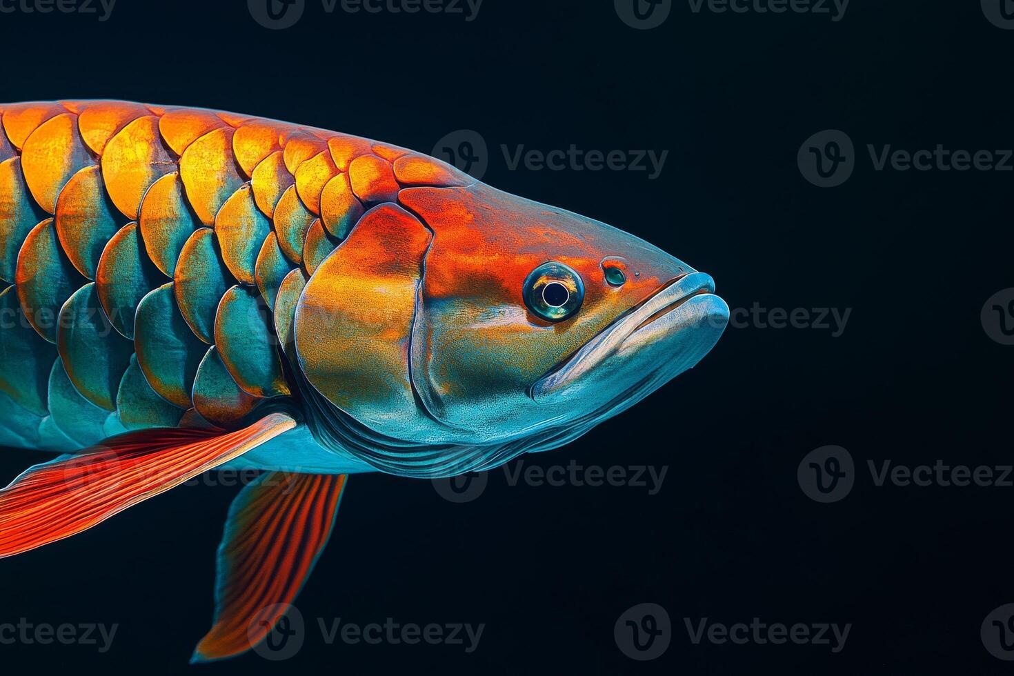 A fish with bright orange and blue colors photo