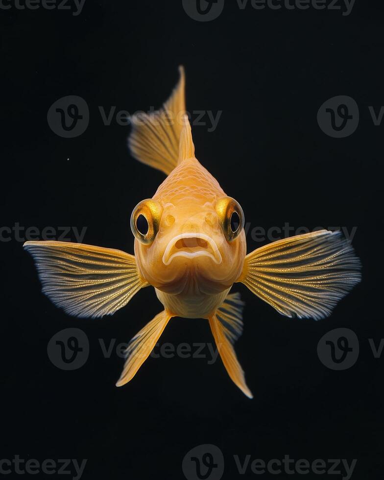 A close up of a goldfish with its mouth open photo