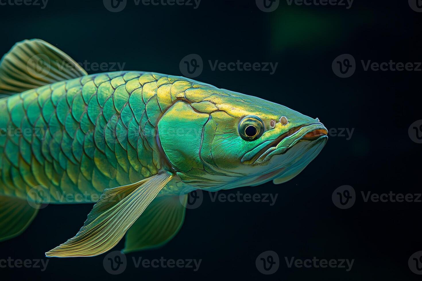 A fish with a green body and yellow fins photo