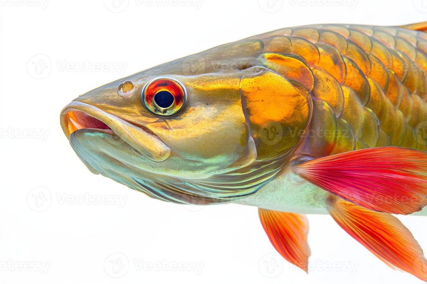 A fish with bright red eyes and a long tail photo