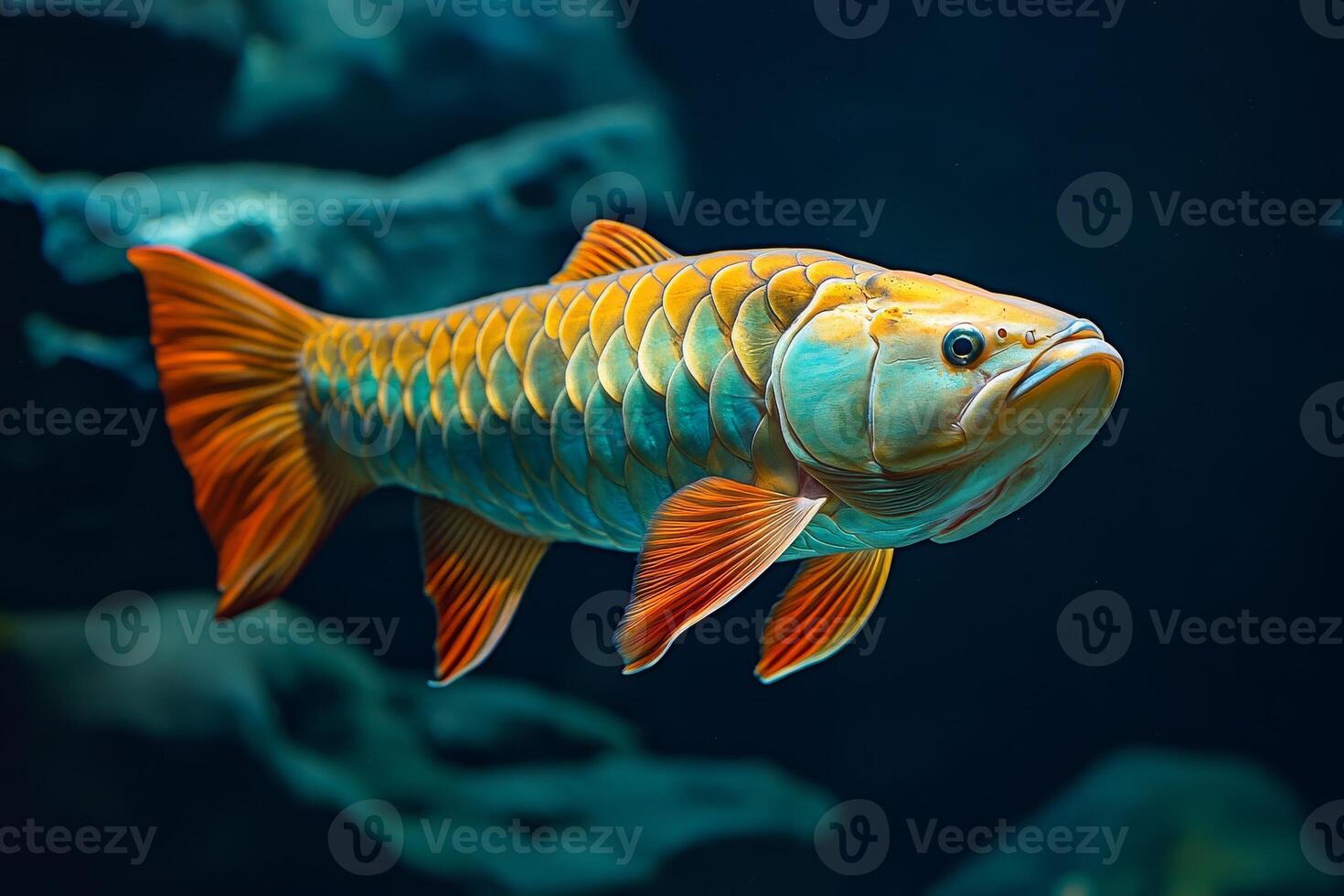 A large orange fish swimming in an aquarium photo