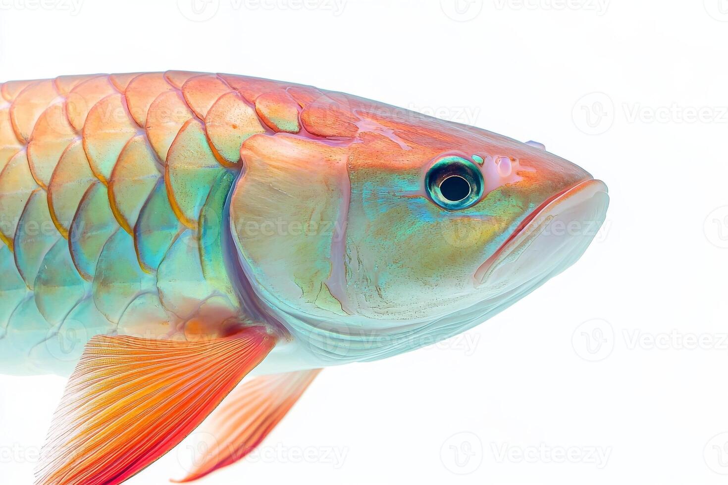 A colorful fish with a long tail on a white background photo