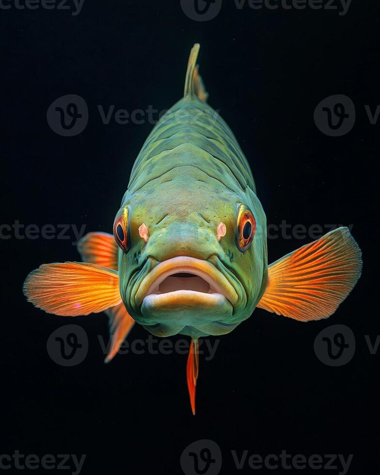 A fish with a big mouth and orange fins photo