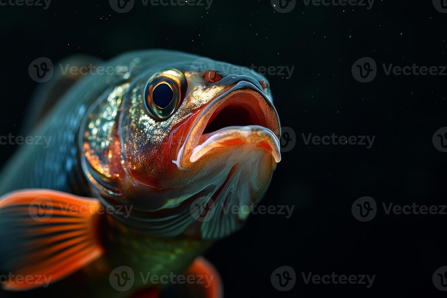 A close up of a fish with its mouth open photo