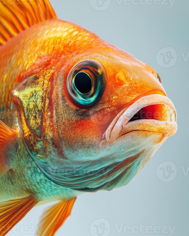 A close up of a fish with its mouth open photo