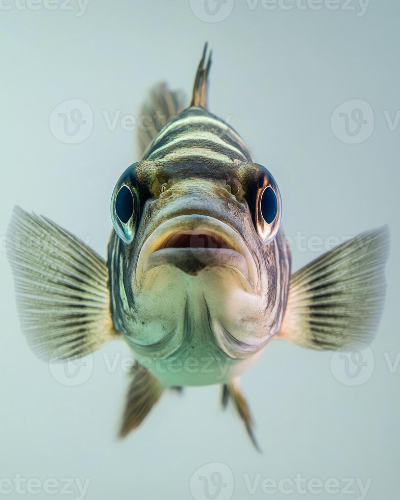 A close up of a fish with its mouth open photo