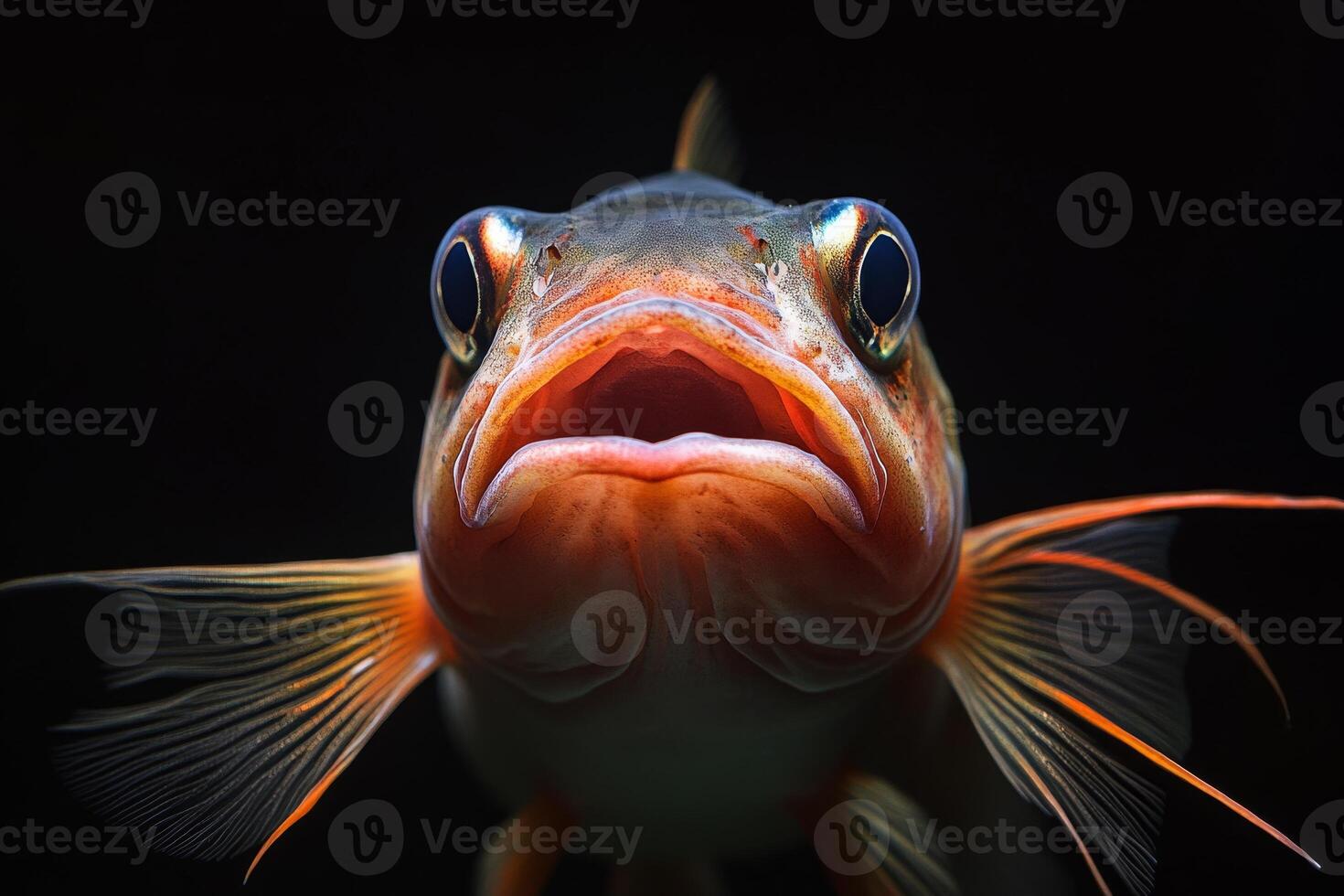 A close up of a fish with its mouth open photo