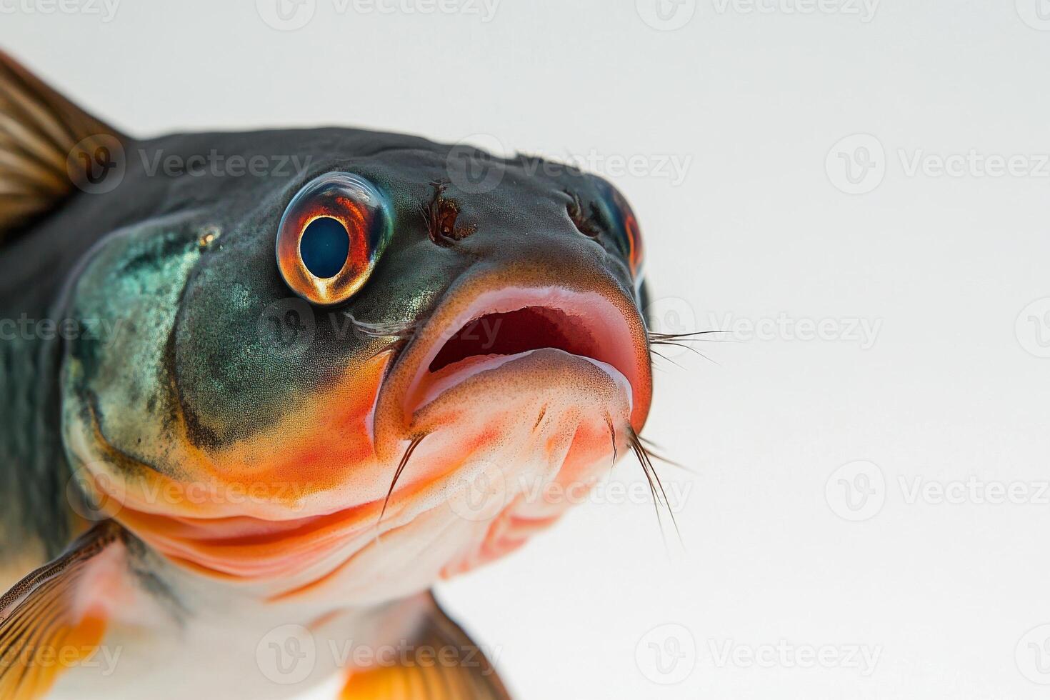 A close up of a fish with its mouth open photo