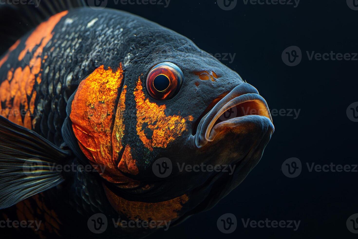 A close up of a fish with orange and black markings photo