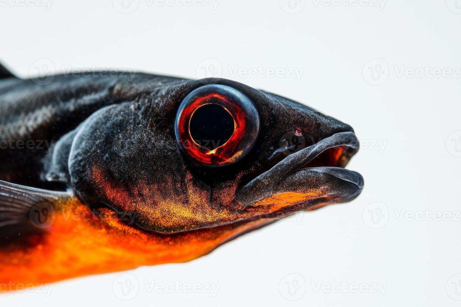 A close up of a fish with red eyes photo