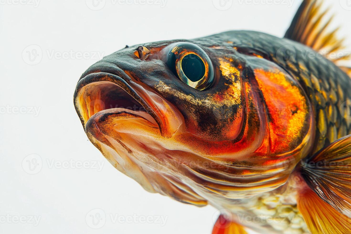 A close up of a fish with its mouth open photo