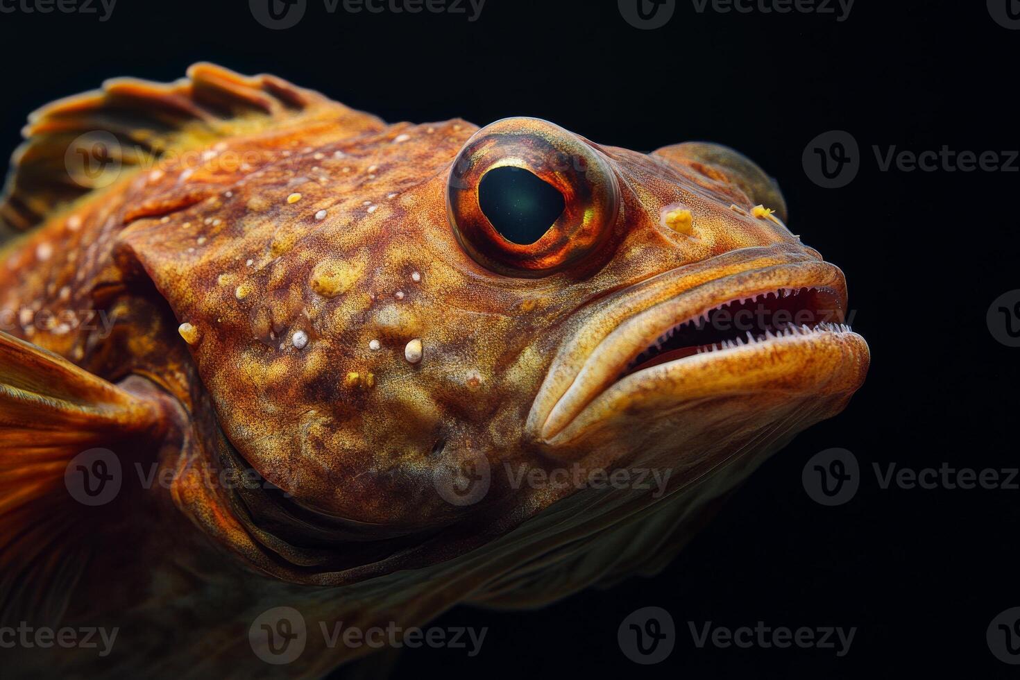 A close up of a fish with its mouth open photo