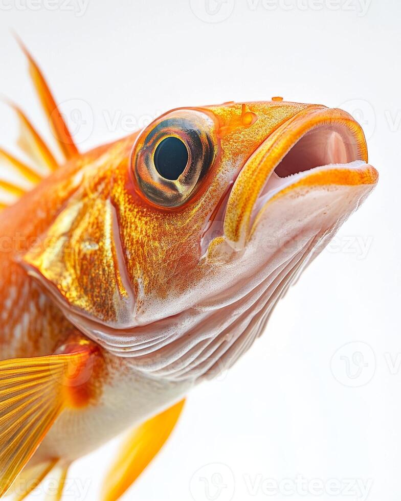 A close up of a fish with its mouth open photo