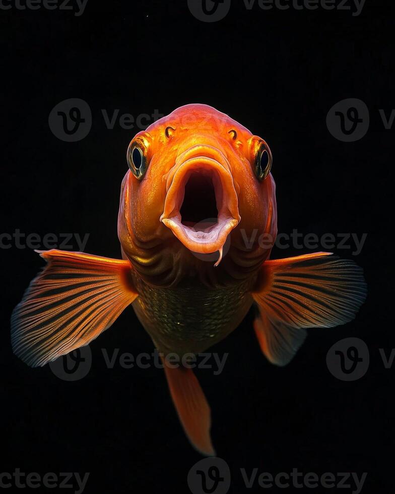 A close up of a fish with its mouth open photo