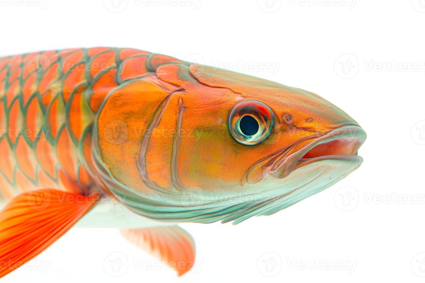 A close up of an orange fish with blue eyes photo