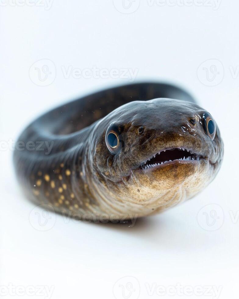 A close up of an eel with its mouth open photo