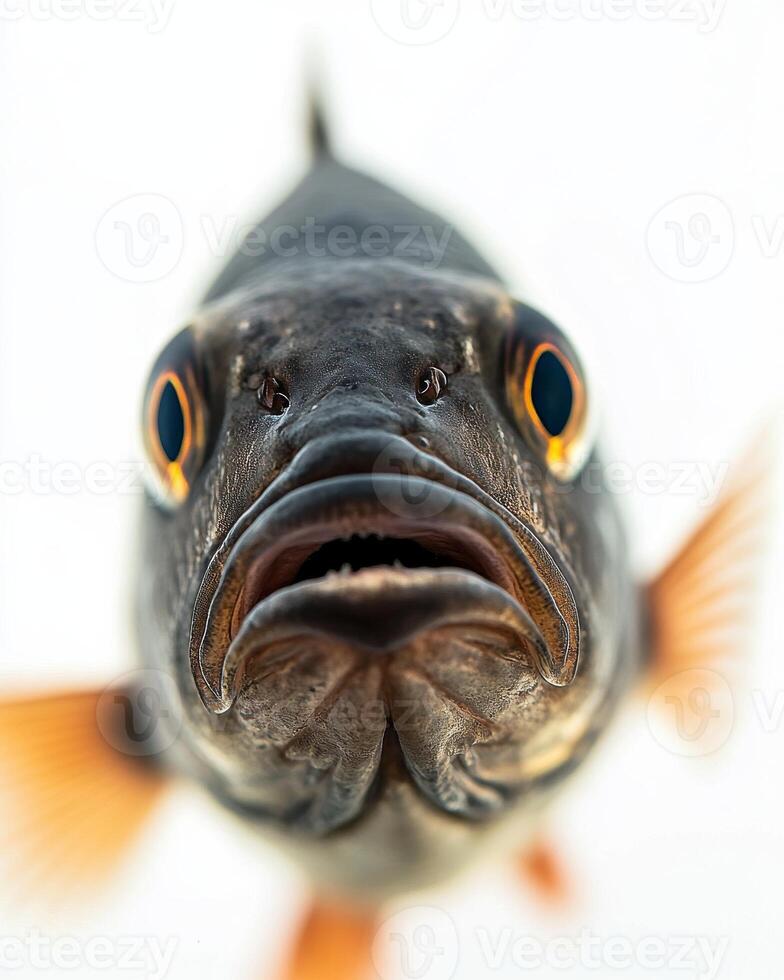 A close up of a fish with an angry face photo