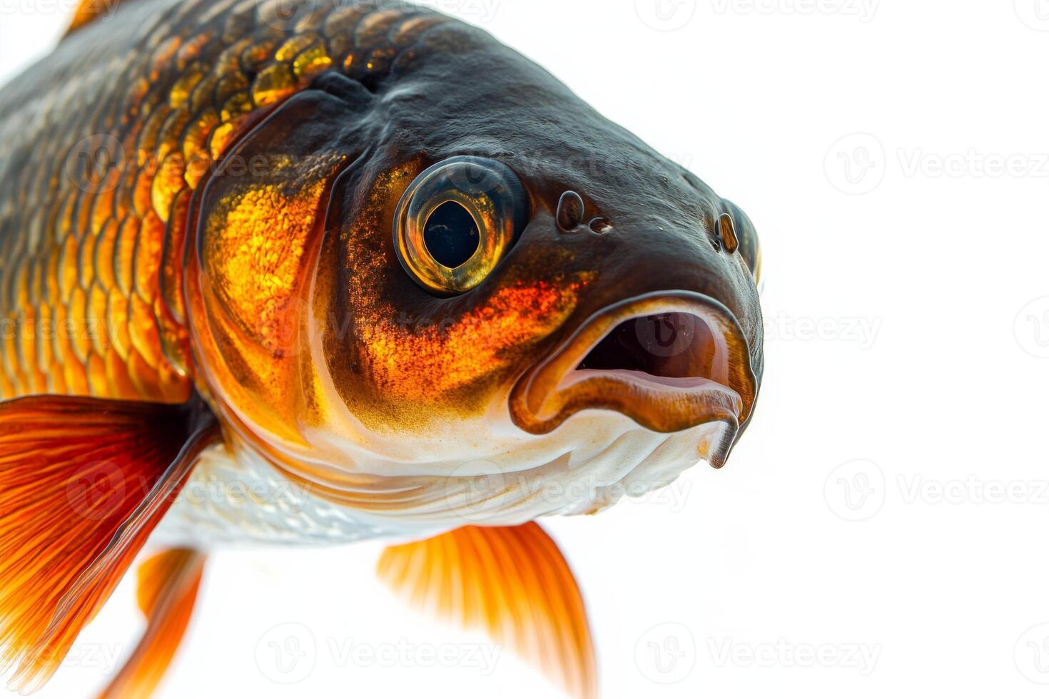 A close up of a fish with its mouth open photo
