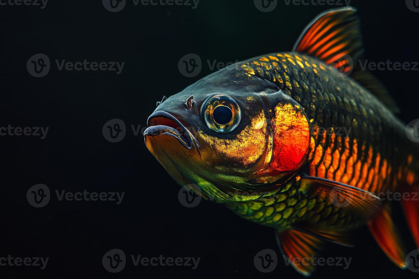 A close up of a fish with orange and black stripes photo