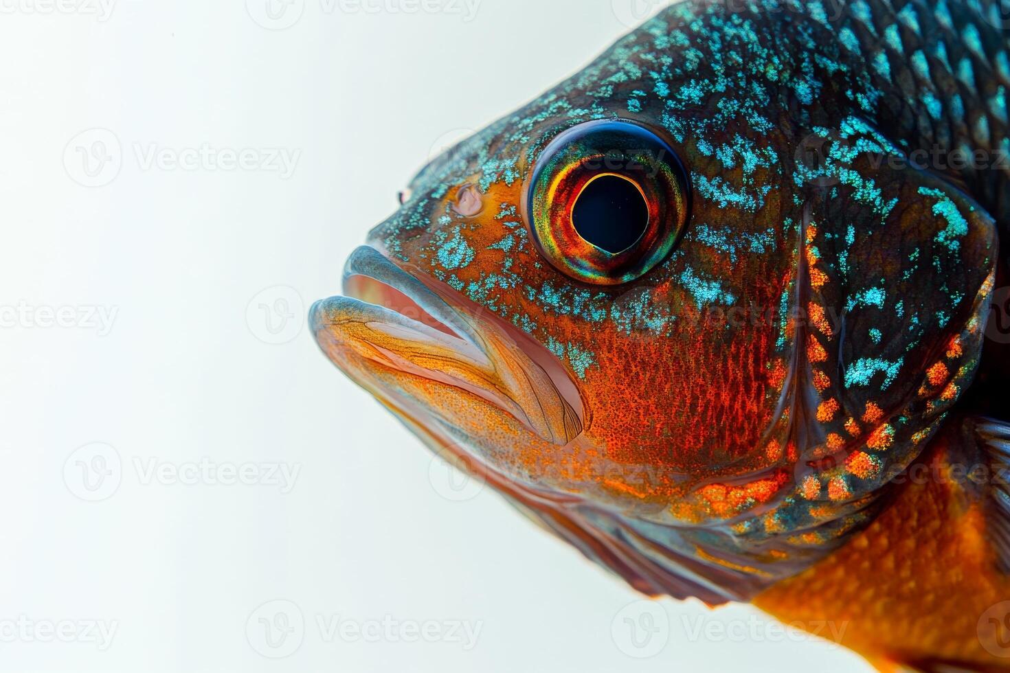A close up of a fish with bright blue and orange colors photo