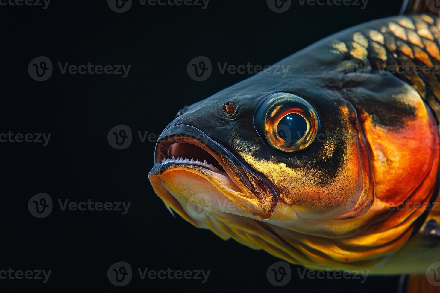 A close up of a fish with its mouth open photo
