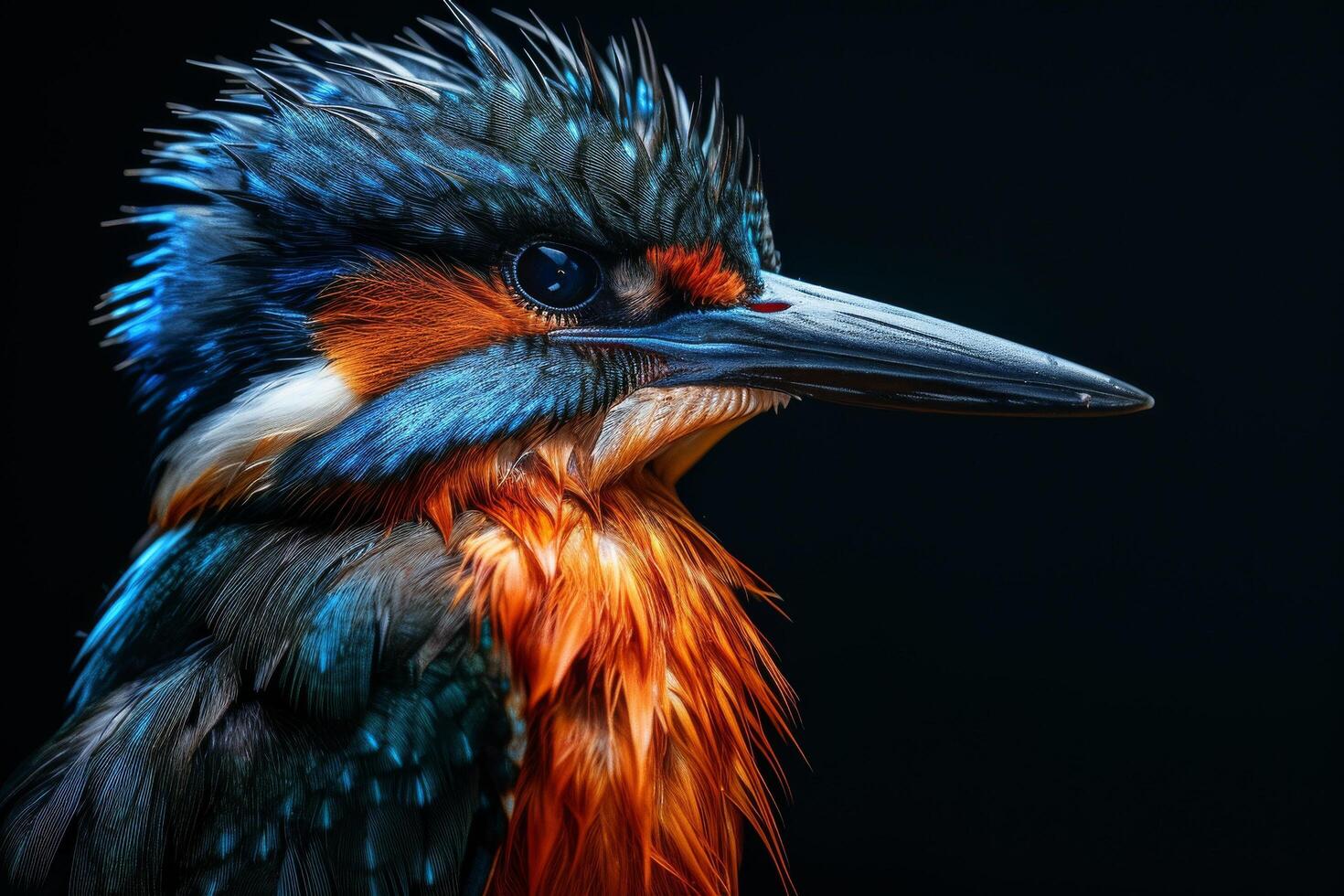 A close up of a bird with blue and orange feathers photo