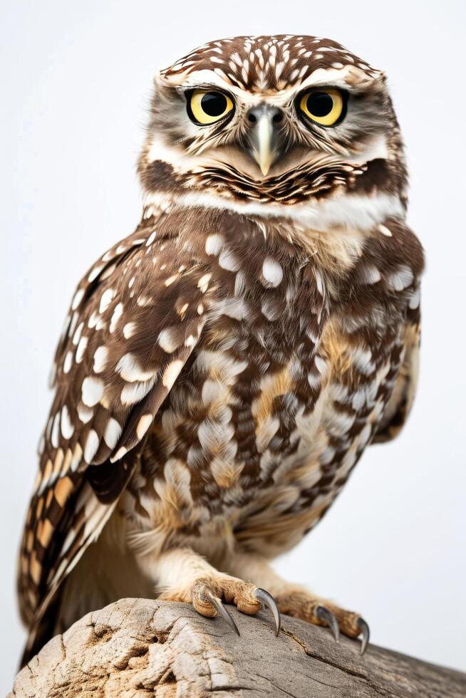 A small owl is perched on a branch photo