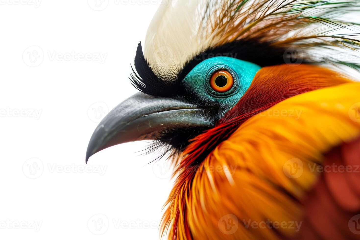 A colorful bird with a long beak and a blue head photo