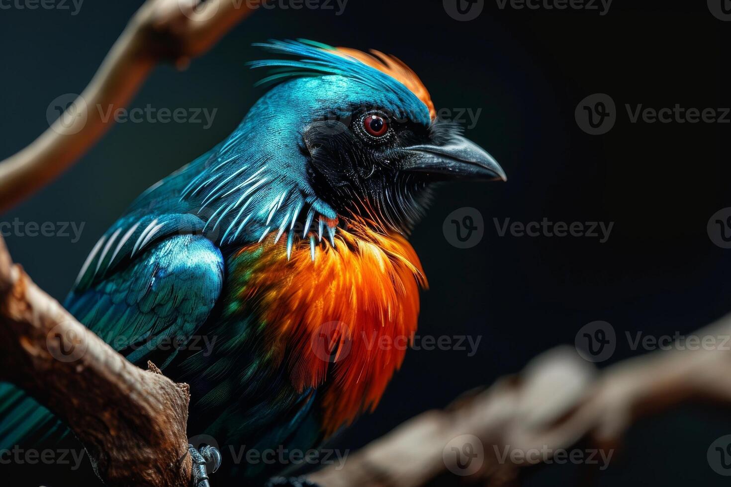 A colorful bird with orange and blue feathers photo