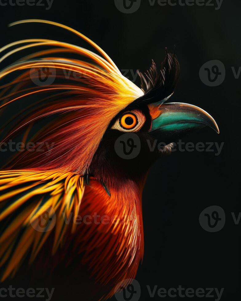 A bird with long, colorful feathers photo