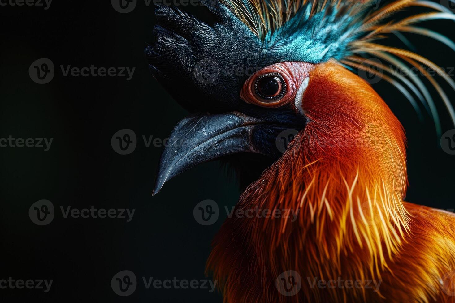 A close up of a bird with a colorful head photo