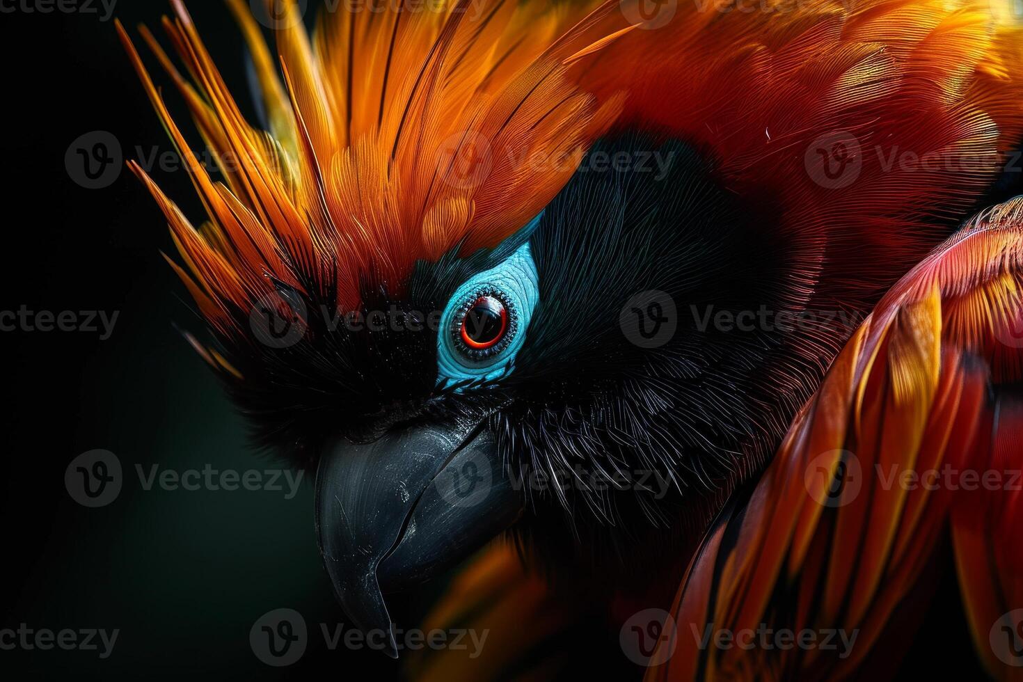A close up of a colorful bird with a blue eye photo