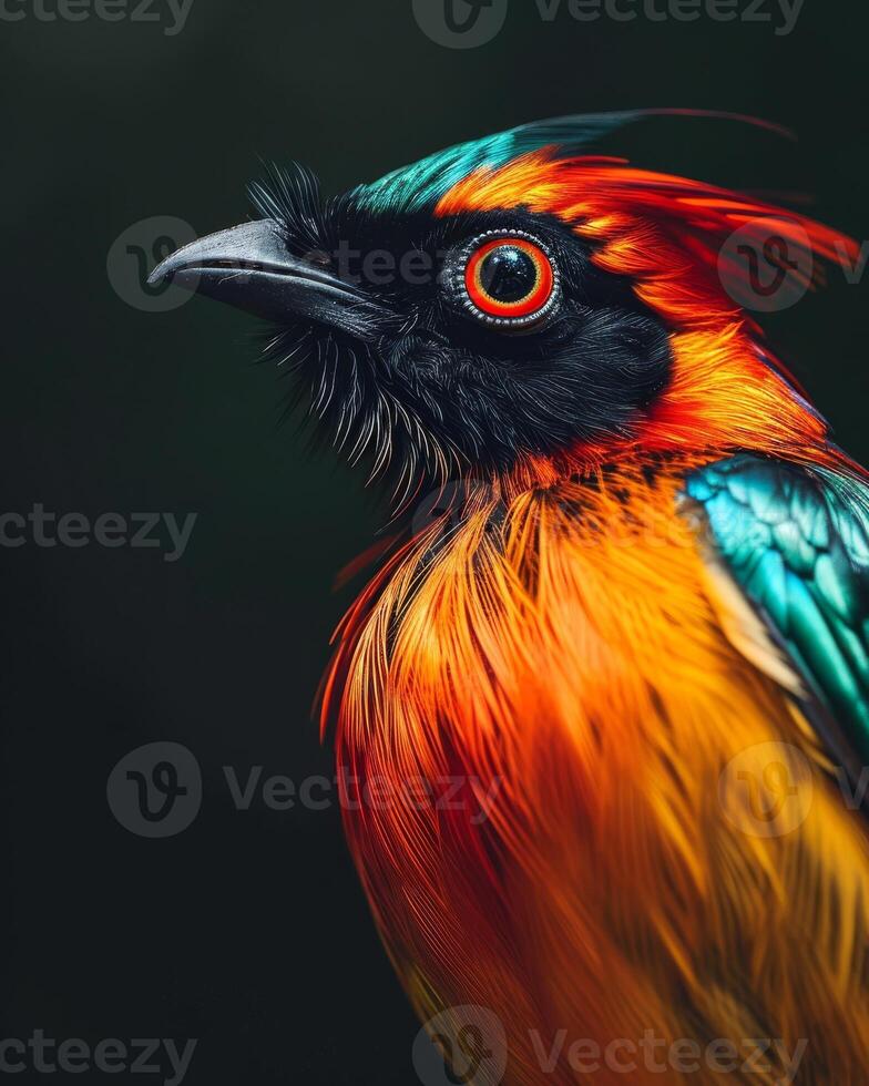 A colorful bird with bright red, green and blue feathers photo