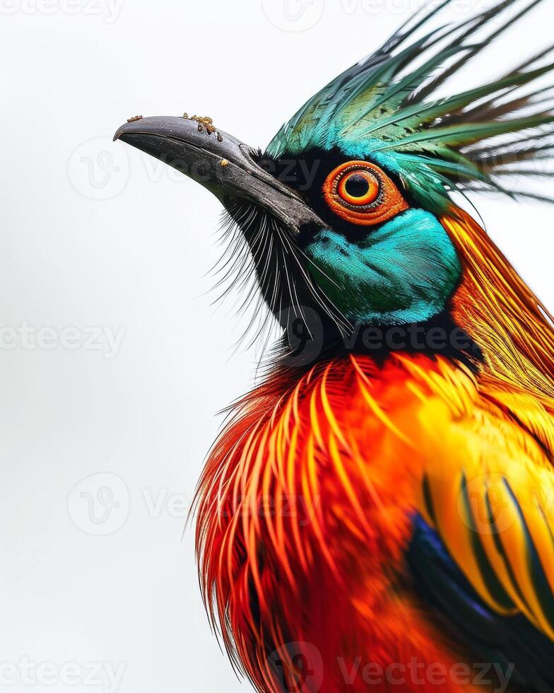 A colorful bird with long feathers on its head photo