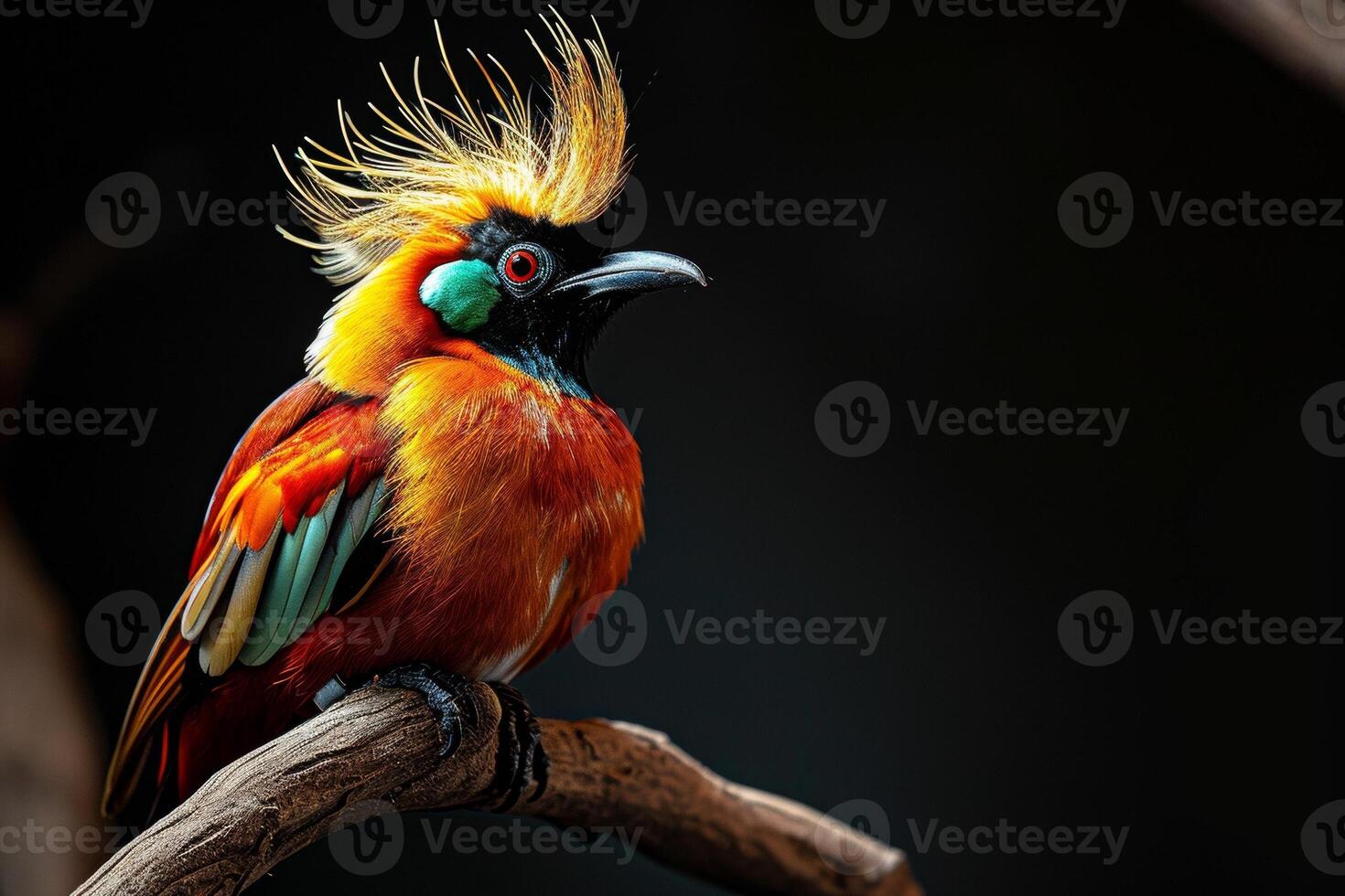 A colorful bird with a mohawk perched on a branch photo
