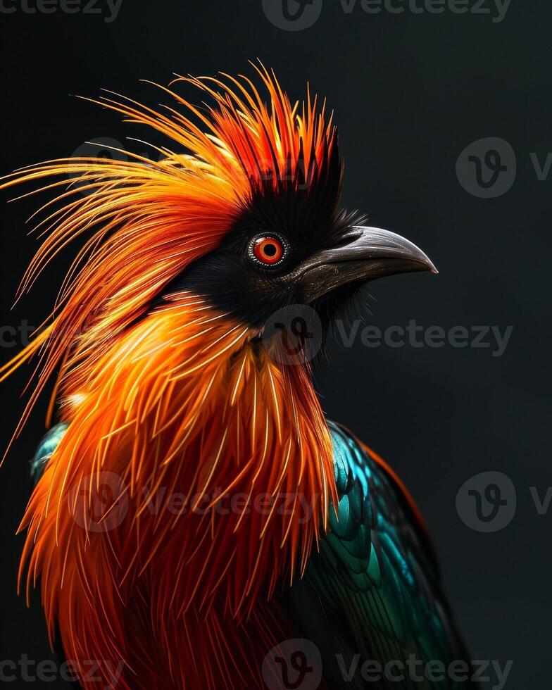 A colorful bird with long hair photo