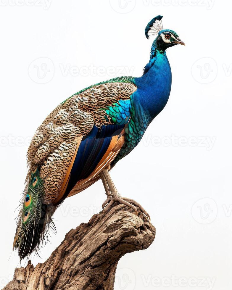 A peacock is standing on a branch photo