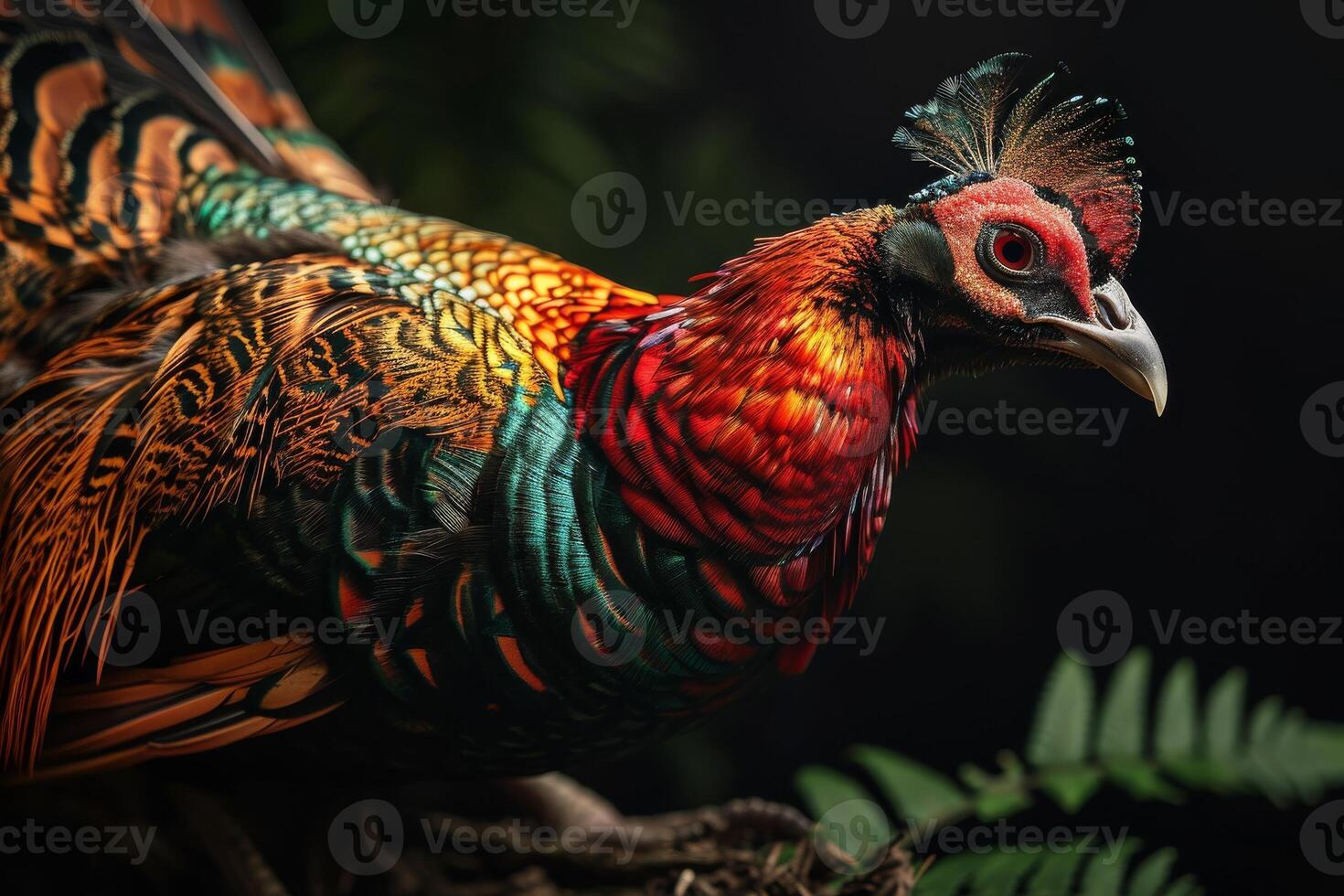A colorful bird with a bright red and green head photo