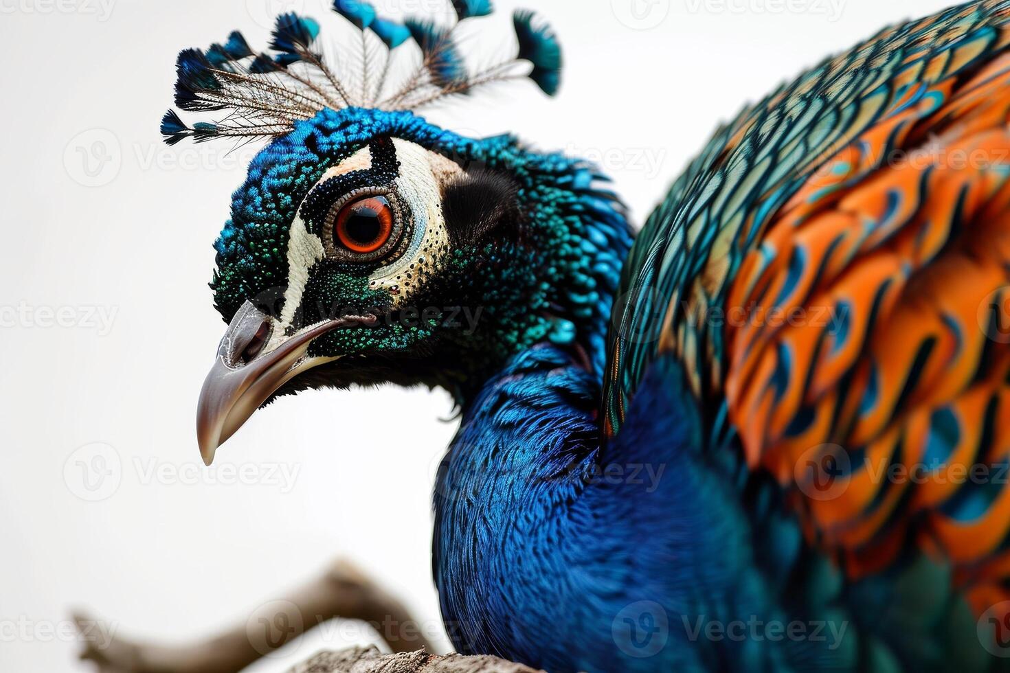 A peacock with a colorful head and feathers photo