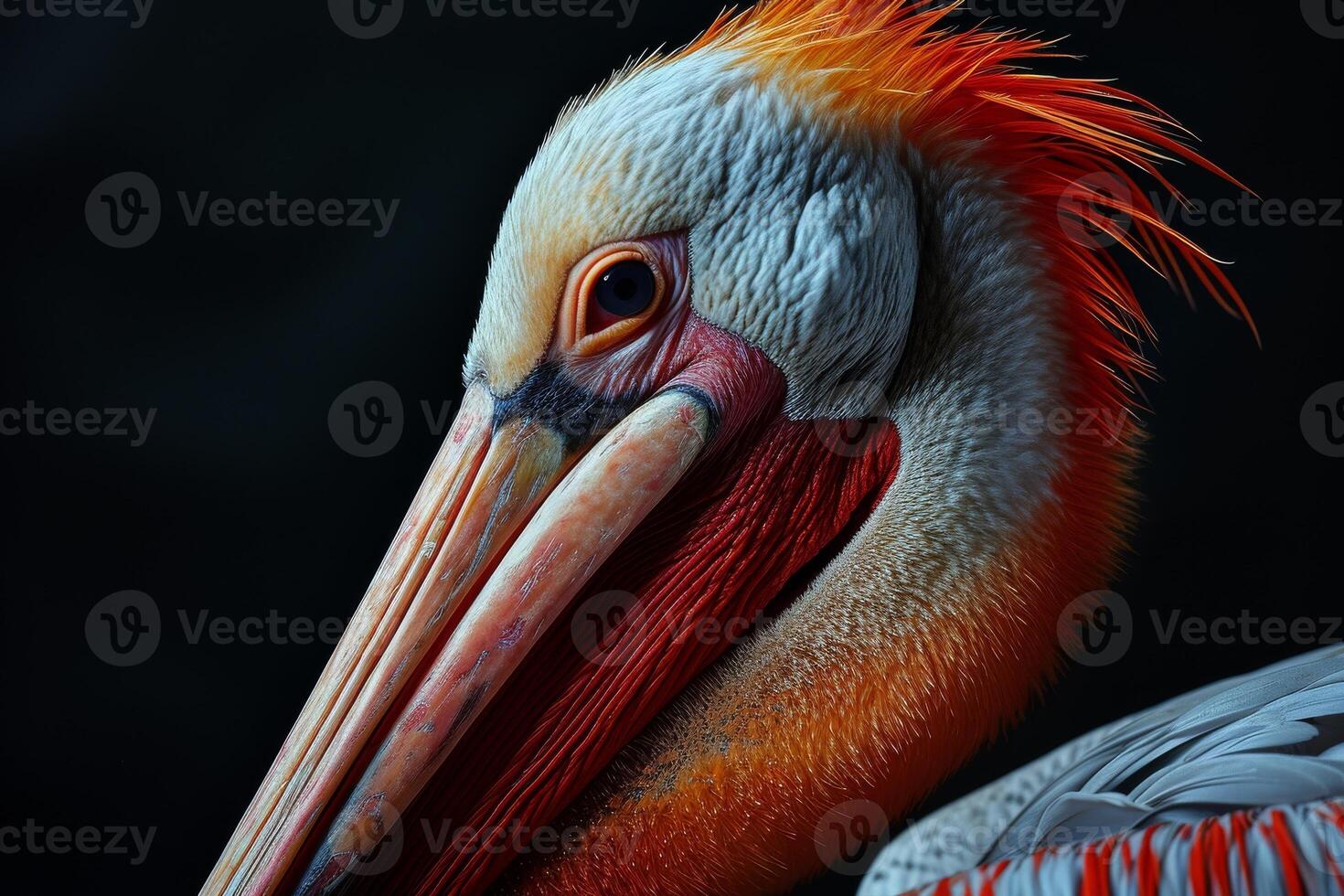 A close up of a pelican's head photo
