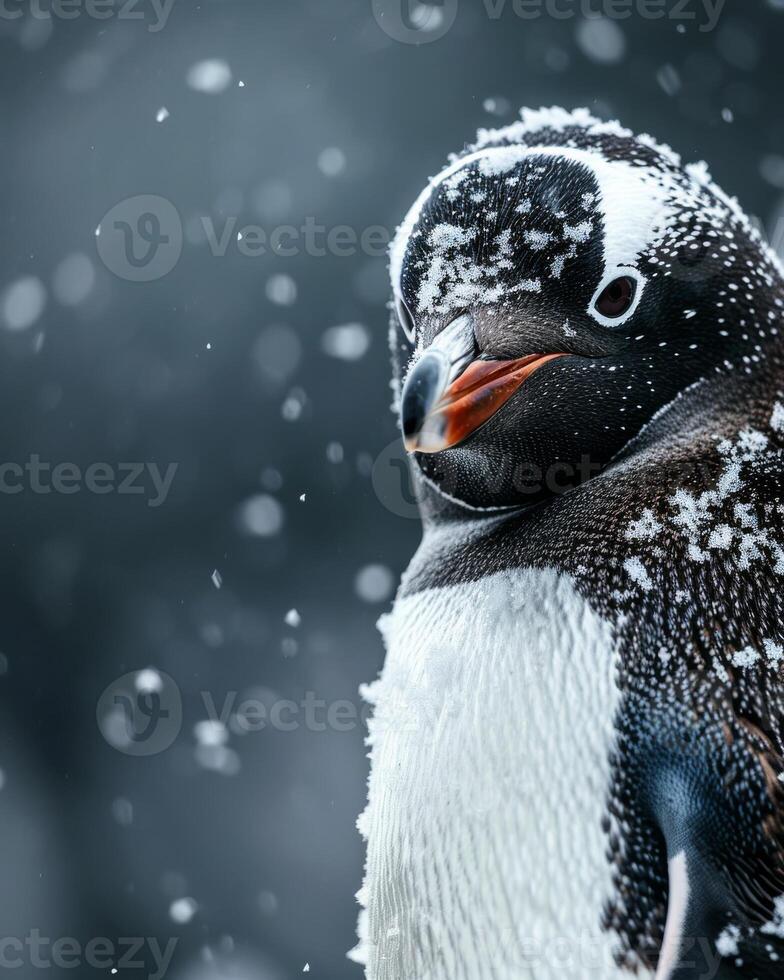 A penguin is standing in the snow photo