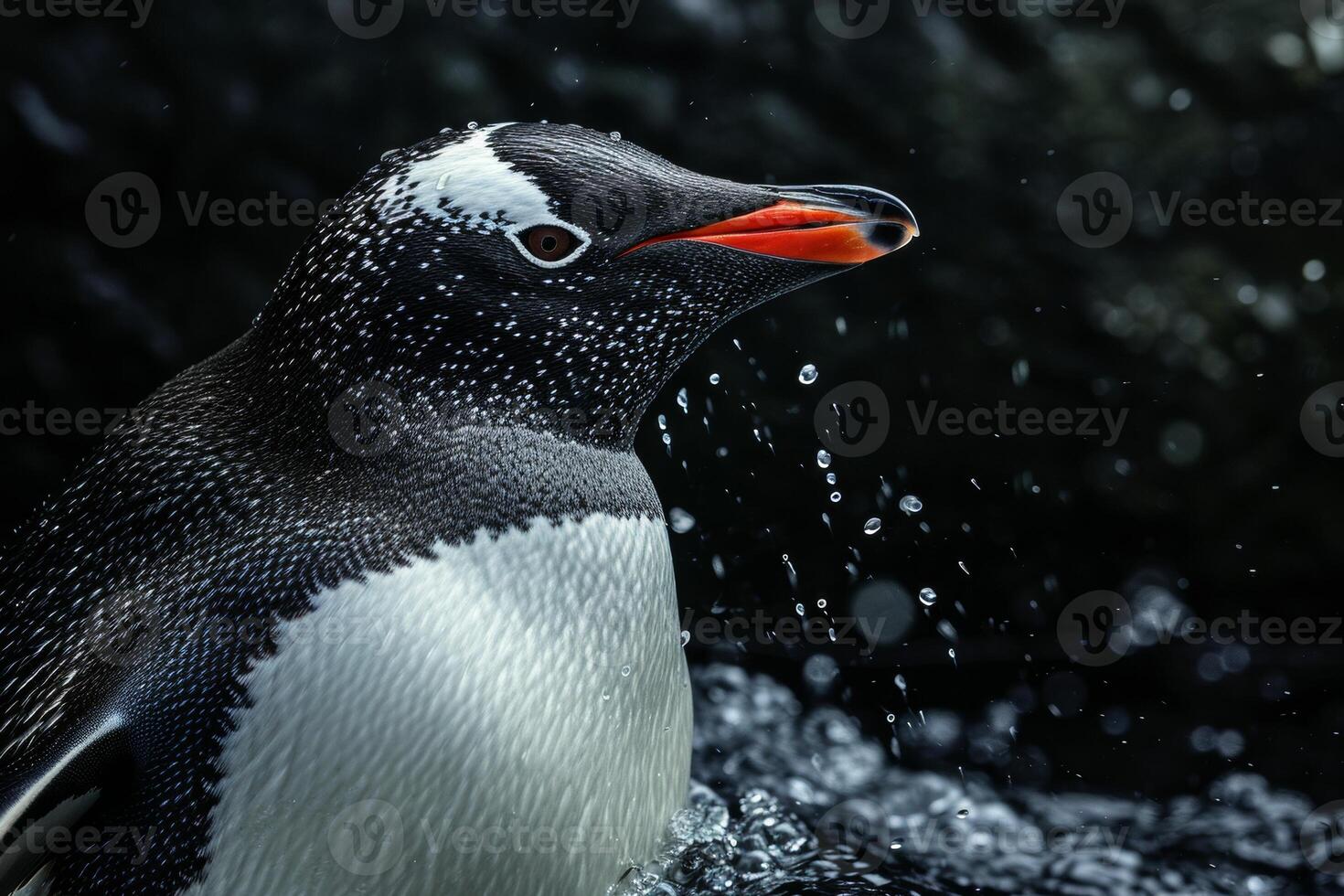 A penguin is standing in the water photo