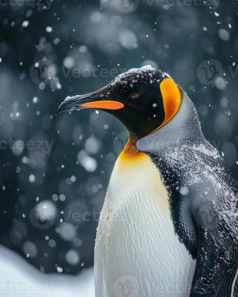 A penguin is standing in the snow photo