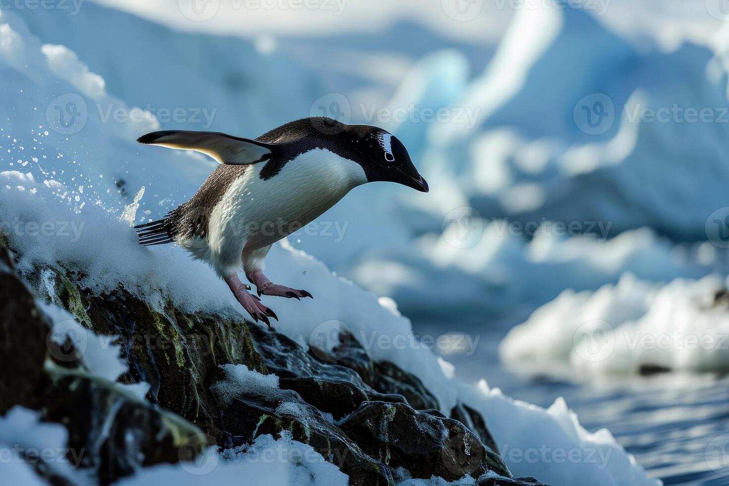 A penguin is standing on the edge of a cliff photo