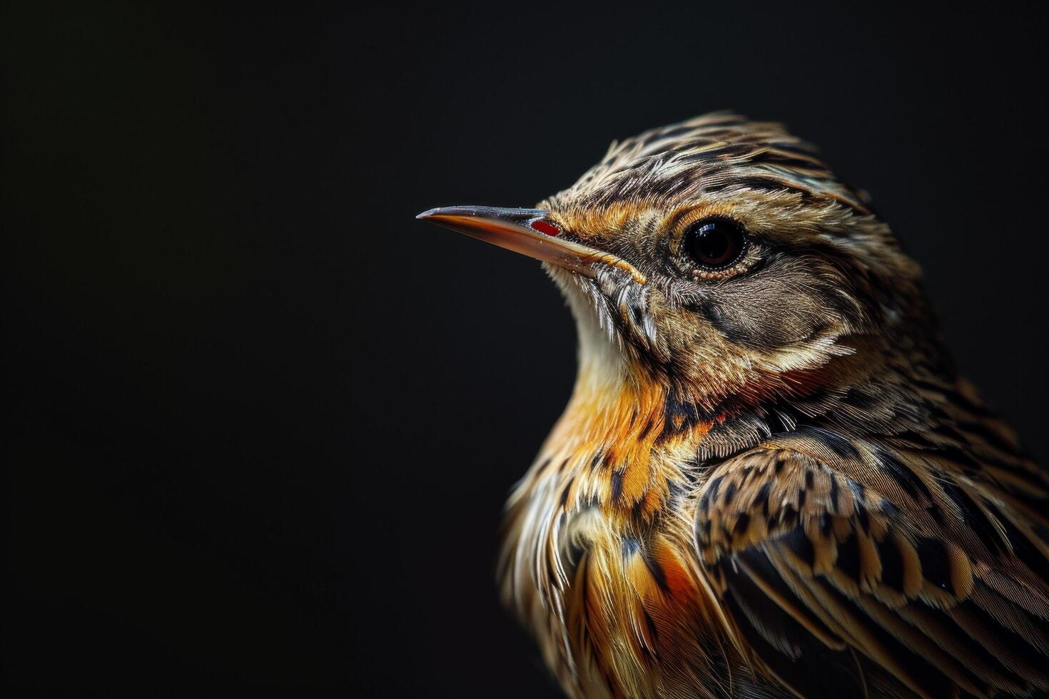 A close up of a bird with a black background photo